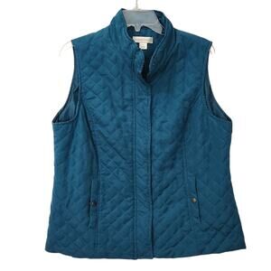 C BANKS VEST WOMEN LG TEAL BLUE QUILTED ZIP POCKETS OUTDOOR CLASSIC CASUAL